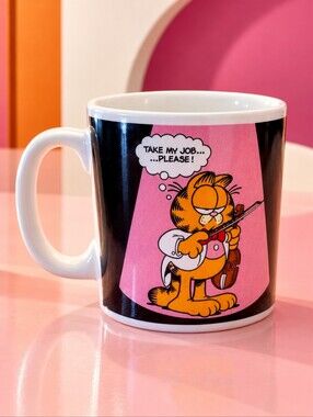 Vintage Enesco Garfield Violin Mug Take My Job Please Korea 10 Oz